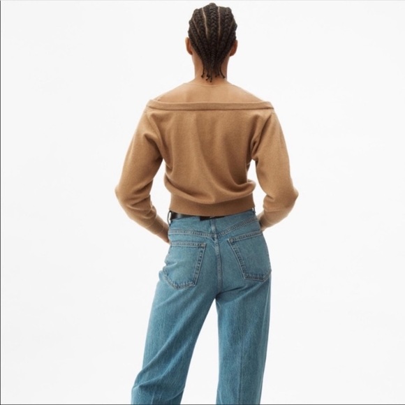 Alexander Wang Cropped Drape Neck Sweater In Tan Large - Picture 3 of 10